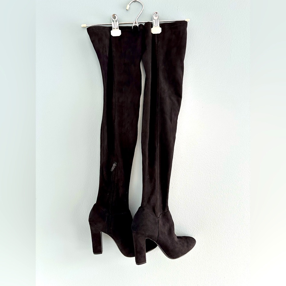 MANGO Black Over the Knee Heeled Boots